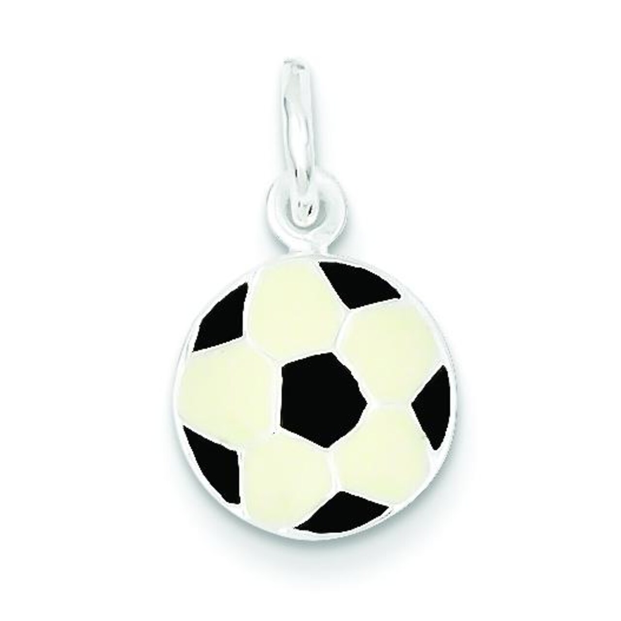 Sterling Silver Enamel Soccer Ball Charm &#x26; 18&#x22; Chain Jewerly 17mm x 11mm